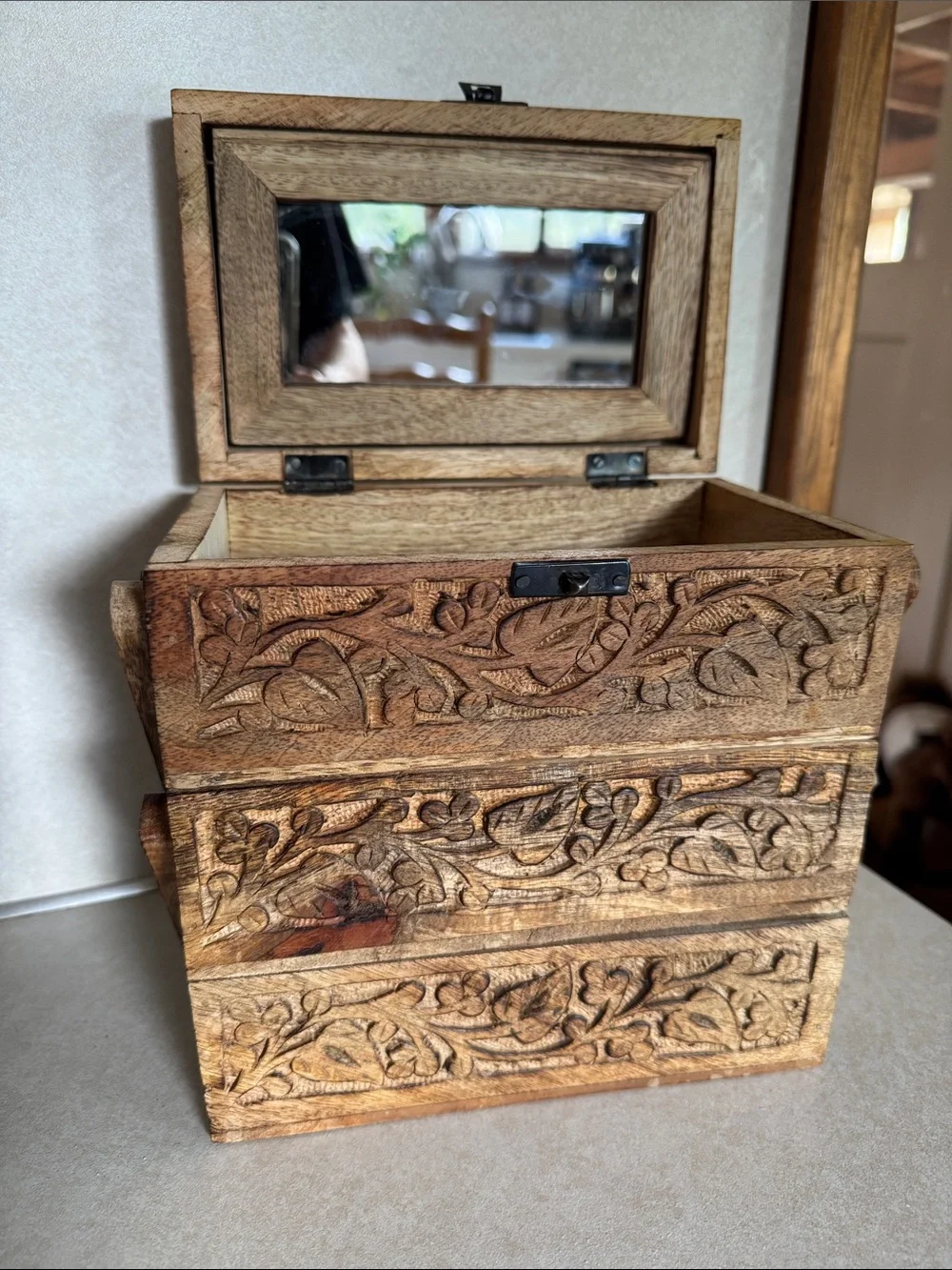 EARTHBOUND Carved Wooden Jewelry Organizer - Warm Brown